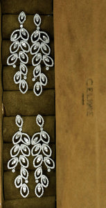 LUOWEND 18K White Gold Natural Diamond Drop Earrings for Women