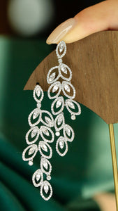 LUOWEND 18K White Gold Natural Diamond Drop Earrings for Women