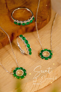 LUOWEND 18K White Gold Real Natural Emerald Necklace for Women