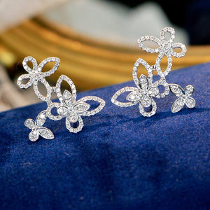 LUOWEND 18K White Gold Natural Diamond Stud Earrings for Women
