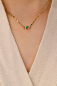 LUOWEND 18K Yellow Gold Real Natural Emerald Necklace&Bracelet for Women