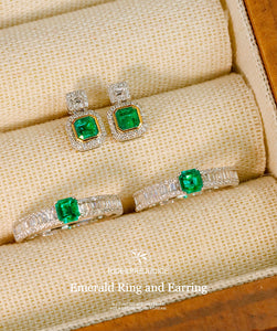 LUOWEND 18K White and Yellow Gold Real Natural Emerald Earrings for Women