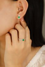 Load image into Gallery viewer, LUOWEND 18K White and Yellow Gold Real Natural Emerald Earrings for Women
