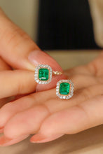 Load image into Gallery viewer, LUOWEND 18K White and Yellow Gold Real Natural Emerald and Diamond Gemstone Ring for Women
