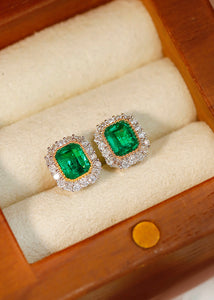 LUOWEND 18K White and Yellow Gold Real Natural Emerald and Diamond Gemstone Ring for Women