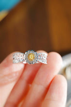 Load image into Gallery viewer, LUOWEND 18K White Gold Natural Yellow Diamond Ring for Women
