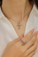 Load image into Gallery viewer, LUOWEND 18K White Gold Cross Pendant  Real Natural Sapphire Necklace for Women
