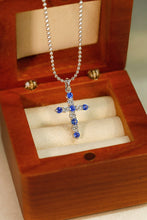 Load image into Gallery viewer, LUOWEND 18K White Gold Cross Pendant  Real Natural Sapphire Necklace for Women

