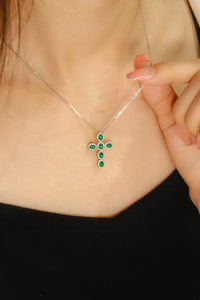 LUOWEND 18K White Gold Real Natural Diamond&Emerald Necklace for Women
