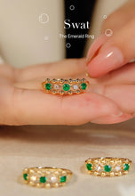 Load image into Gallery viewer, LUOWEND 18K Yellow Gold Real Natural Emerald Ring for Women
