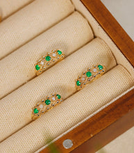 Load image into Gallery viewer, LUOWEND 18K Yellow Gold Real Natural Emerald Ring for Women
