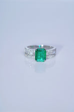 Load image into Gallery viewer, LUOWEND 18K White Gold Natural Diamond and Emerald Ring for Women
