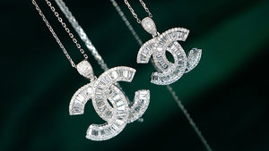 LUOWEND 18K White Gold Large Size Natural Diamond Necklace for Women