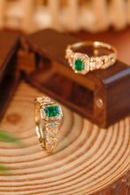 Load image into Gallery viewer, LUOWEND 18K Yellow Gold Real Natural Emerald Ring for Women
