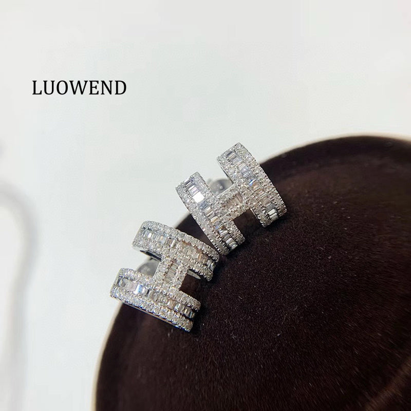 LUOWEND 18K White Gold Natural Diamond Stud Earrings for Women