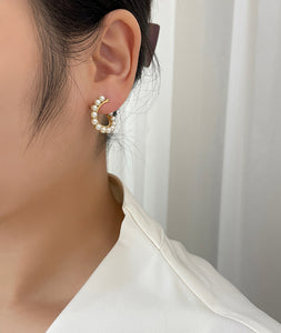 LUOWEND 18K Yellow Gold Real Natural Akoya Pearl Earrings for Women