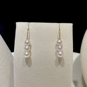 LUOWEND 18K Yellow Gold Real Natural Freshwater Pearl Earrings for Women
