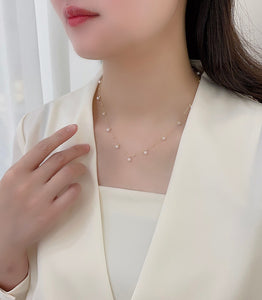 LUOWEND 18K Yellow Gold Real Natural Akoya Pearl Necklace for Women