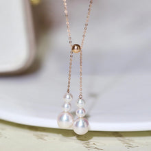 Load image into Gallery viewer, LUOWEND 18K Rose Gold Real Natural Freshwater Pearl Necklace for Women
