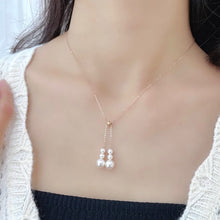 Load image into Gallery viewer, LUOWEND 18K Rose Gold Real Natural Freshwater Pearl Necklace for Women
