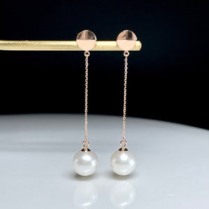 LUOWEND 18K Rose Gold Real Natural Pearl Earrings for Women