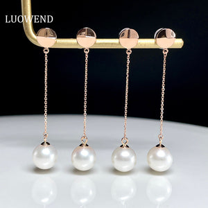 LUOWEND 18K Rose Gold Real Natural Pearl Earrings for Women