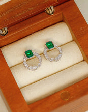 Load image into Gallery viewer, LUOWEND 18K White Gold Real Natural Emerald and Diamond Gemstone Earrings for Women
