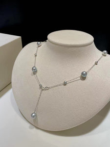 LUOWEND 18K White Gold Real Natural Blue Baroque Seawater Pearl Necklace for Women