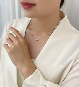 LUOWEND 18K White Gold Real Natural Blue Baroque Seawater Pearl Necklace for Women