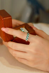 LUOWEND 18K White Gold Real Natural Emerald Ring for Women