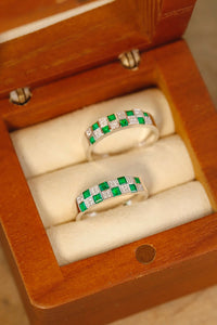 LUOWEND 18K White Gold Real Natural Emerald Ring for Women