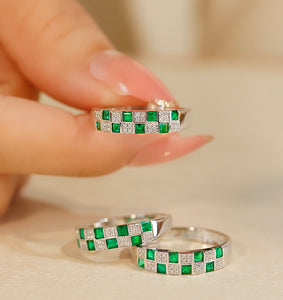 LUOWEND 18K White Gold Real Natural Emerald Ring for Women