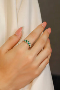 LUOWEND 18K White Gold Real Natural Emerald Ring for Women