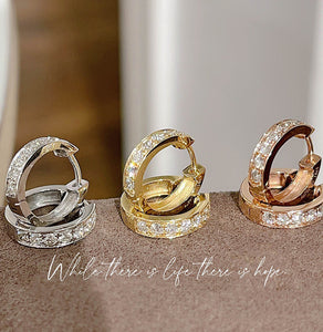 LUOWEND 18K White/Rose/Yellow Gold Real Natural Diamond Hoop Earrings for Women