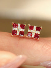 Load image into Gallery viewer, LUOWEND 18K Yellow Gold Natural Ruby Earrings for Women
