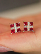 Load image into Gallery viewer, LUOWEND 18K Yellow Gold Natural Ruby Earrings for Women
