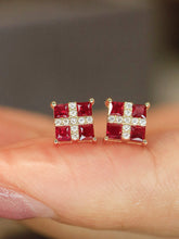 Load image into Gallery viewer, LUOWEND 18K Yellow Gold Natural Ruby Earrings for Women

