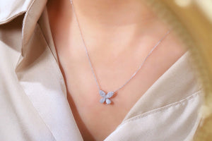LUOWEND 18K White Gold Natural Diamond Pendant Necklace for Women