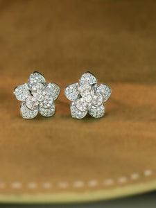 LUOWEND 18K White Gold Natural Diamond Earrings for Women