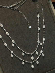 LUOWEND 18K White Gold Natural Diamond Necklace for Women