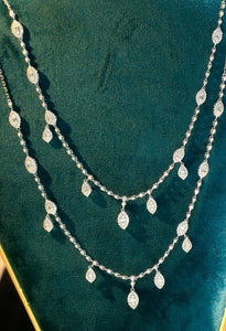 LUOWEND 18K White Gold Natural Diamond Necklace for Women