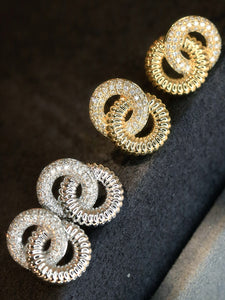 LUOWEND 18K White/Yellow Gold Natural Diamond Earrings for Women