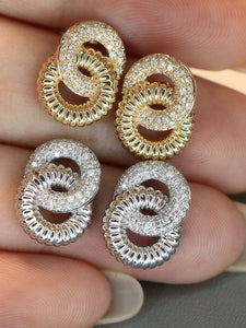 LUOWEND 18K White/Yellow Gold Natural Diamond Earrings for Women
