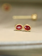 Load image into Gallery viewer, LUOWEND 18K Yellow Gold Natural Ruby Earrings for Women
