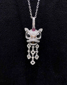 LUOWEND 18K White and Yellow Gold Real Natural Diamond and Ruby Necklace for Women