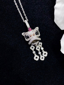 LUOWEND 18K White and Yellow Gold Real Natural Diamond and Ruby Necklace for Women