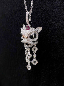 LUOWEND 18K White and Yellow Gold Real Natural Diamond and Ruby Necklace for Women