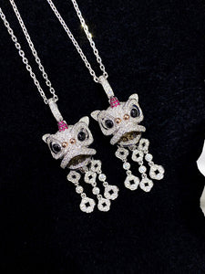 LUOWEND 18K White and Yellow Gold Real Natural Diamond and Ruby Necklace for Women