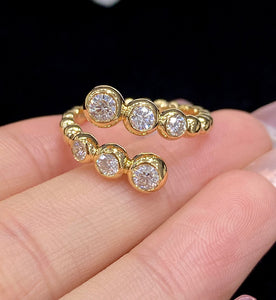 LUOWEND 18K Yellow Gold Real Natural Diamond Ring for Women