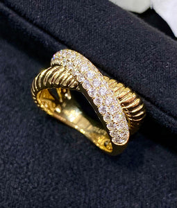 LUOWEND 18K Yellow Gold Real Natural Diamond Ring for Women